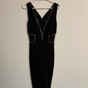 Bebe Black Sleeveless Dress with Mesh Detail on Sides and Front Zipper